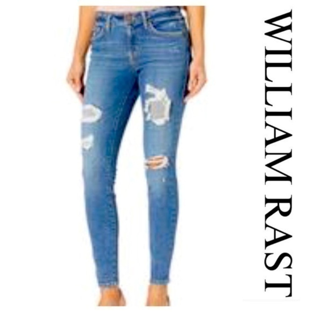 WILLIAM RAST size 29 REESE distressed mid rise skinny jeans. 31” inseam